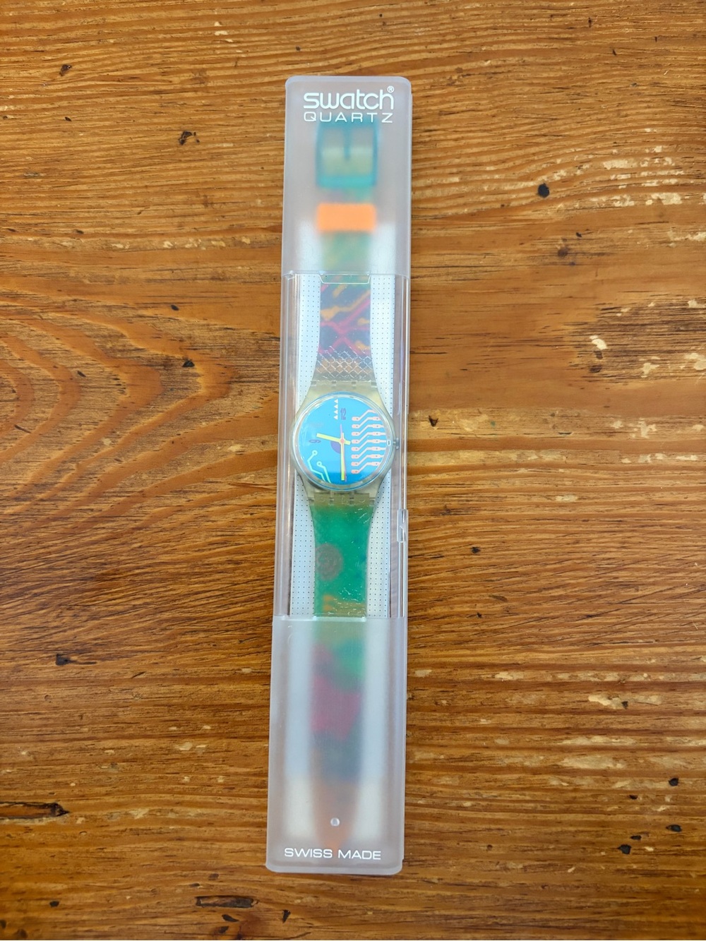 Swatch Multicolor Strap Watch - Blue Dial, Green & Orange Accents